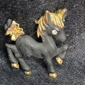 Black Matte Enamel Gold-tone Prancing Horse Pin/Brooch Butterfly on Tail